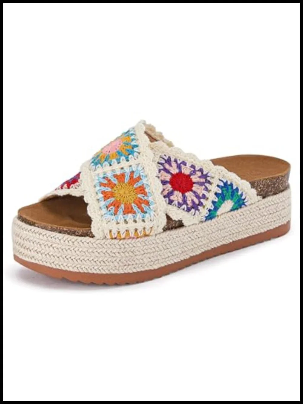Women's Platform Espadrille Sandals Floral Crochet Open Toe Slides 2.2